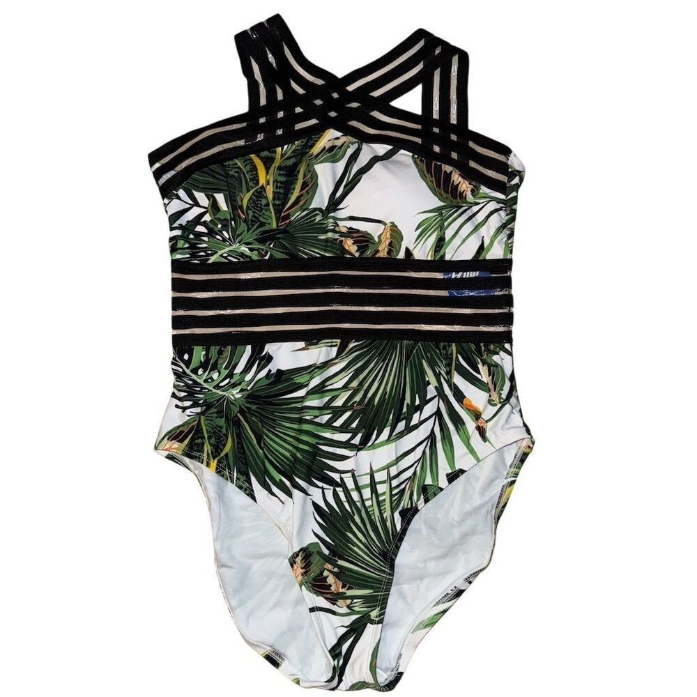 Hilor Women's Tropical Print‎ Crossover Monokini Swimsuit Size 10